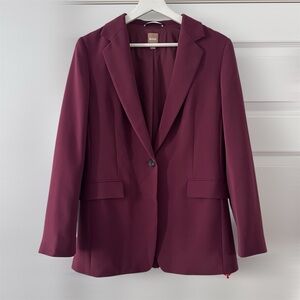 BOSS Women’s Burgundy Tailored Blazer Size 2 Single Button Office Career Jacket